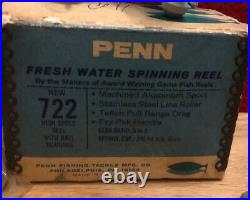 Vintage Penn 722 Greenie Spinning Reel With Box And Extra Spool! NICE