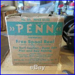 Vintage Penn 80 fishing reel and box (box has damage) c. 1930s (lot#11262)