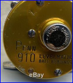 Vintage Penn 910 Levelmatic Bait Casting Fishing Reel USA