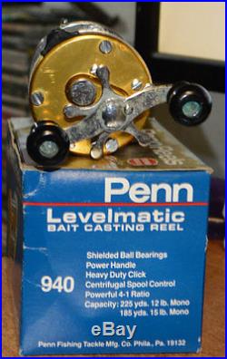 Vintage Penn 940 Levelmatic Reel IN ORIGINAL BOX + MANUAL & WRENCH WORKS GREAT
