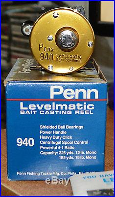 Vintage Penn 940 Levelmatic Reel IN ORIGINAL BOX + MANUAL & WRENCH WORKS GREAT