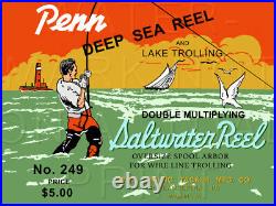 Vintage Penn Deep Sea #249 Fishing Reel Box Label Recreated on Satin Canvas