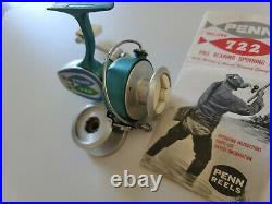 Vintage Penn Deluxe No. 722 Ball Bearing Spinning Reel with Manual & Add. Spool