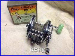 Vintage Penn Fishing Reel 110 1/0 Senator With Box, Wrench, Paper, Care Card