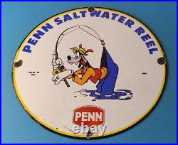 Vintage Penn Fishing Reels Goofy Porcelain Tackle Rods Saltwater Gas Pump Sign