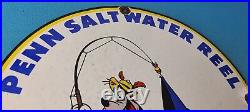 Vintage Penn Fishing Reels Goofy Porcelain Tackle Rods Saltwater Gas Pump Sign