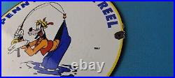 Vintage Penn Fishing Reels Goofy Porcelain Tackle Rods Saltwater Gas Pump Sign