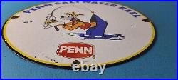 Vintage Penn Fishing Reels Goofy Porcelain Tackle Rods Saltwater Gas Pump Sign