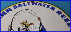 Vintage Penn Fishing Reels Goofy Porcelain Tackle Rods Saltwater Gas Pump Sign
