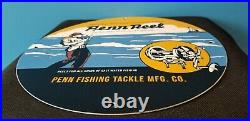 Vintage Penn Fishing Reels Porcelain Gas Oil Tackle Sales Service Lures Sign