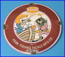 Vintage Penn Fishing Reels Porcelain Gas Station Lures Tackle Sales Service Sign