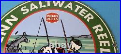 Vintage Penn Fishing Reels Porcelain Gas Station Tackle Sales Service Lures Sign