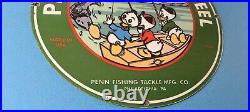 Vintage Penn Fishing Reels Porcelain Gas Station Tackle Sales Service Lures Sign