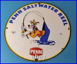 Vintage Penn Fishing Reels Porcelain Goofy Gas Station Sales Service Lures Sign