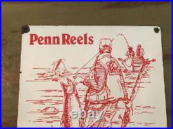 Vintage Penn Fishing Reels Porcelain Rapala Tackle Sales Lures Store Sign