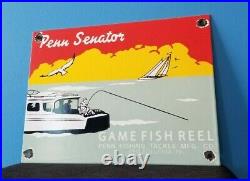 Vintage Penn Fishing Reels Porcelain Rods & Tackle Sales Service Lures Ad Sign