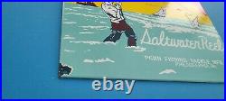 Vintage Penn Fishing Reels Porcelain Saltwater Rods & Tackle Sales Service Sign