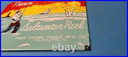 Vintage Penn Fishing Reels Porcelain Saltwater Rods & Tackle Sales Service Sign