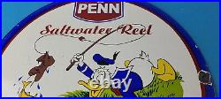 Vintage Penn Fishing Reels Porcelain Sign Saltwater Gear Gas Pump Plate Sign