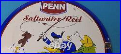 Vintage Penn Fishing Reels Porcelain Sign Saltwater Gear Gas Pump Plate Sign