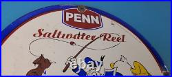 Vintage Penn Fishing Reels Porcelain Sign Saltwater Gear Gas Pump Plate Sign