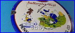 Vintage Penn Fishing Reels Porcelain Sign Saltwater Gear Gas Pump Plate Sign