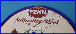 Vintage Penn Fishing Reels Porcelain Sign Saltwater Gear Gas Pump Plate Sign