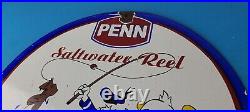 Vintage Penn Fishing Reels Porcelain Sign Saltwater Gear Gas Pump Plate Sign