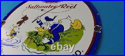 Vintage Penn Fishing Reels Porcelain Sign Saltwater Gear Gas Pump Plate Sign