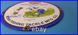 Vintage Penn Fishing Reels Porcelain Sign Saltwater Gear Gas Pump Plate Sign