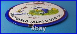 Vintage Penn Fishing Reels Porcelain Sign Saltwater Gear Gas Pump Plate Sign