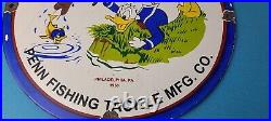 Vintage Penn Fishing Reels Porcelain Sign Saltwater Gear Gas Pump Plate Sign