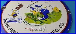 Vintage Penn Fishing Reels Porcelain Sign Saltwater Gear Gas Pump Plate Sign