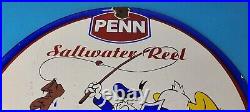 Vintage Penn Fishing Reels Porcelain Sign Saltwater Gear Gas Pump Plate Sign