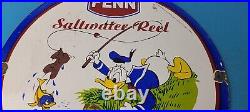 Vintage Penn Fishing Reels Porcelain Sign Saltwater Gear Gas Pump Plate Sign