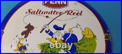 Vintage Penn Fishing Reels Porcelain Sign Saltwater Gear Gas Pump Plate Sign