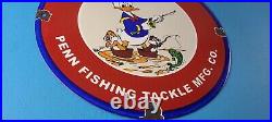 Vintage Penn Fishing Reels Porcelain Sign Tackle Rods Gear Gas Pump Plate Sign