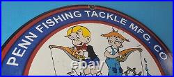 Vintage Penn Fishing Reels Porcelain Tackle Rods Equipment Gas Pump Plate Sign