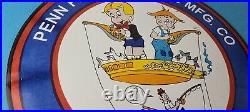 Vintage Penn Fishing Reels Porcelain Tackle Rods Equipment Gas Pump Plate Sign