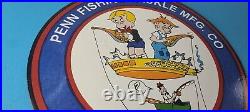 Vintage Penn Fishing Reels Porcelain Tackle Rods Equipment Gas Pump Plate Sign