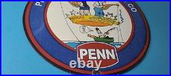 Vintage Penn Fishing Reels Porcelain Tackle Rods Equipment Gas Pump Plate Sign