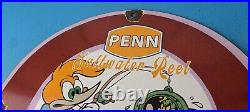 Vintage Penn Fishing Reels Porcelain Tackle Rods Equipment Gas Pump Plate Sign