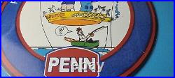 Vintage Penn Fishing Reels Porcelain Tackle Rods Equipment Gas Pump Plate Sign