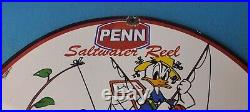 Vintage Penn Fishing Reels Porcelain Tackle Rods Salt Water Gear Gas Pump Sign