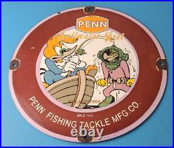 Vintage Penn Fishing Reels Sign Porcelain Tackle Equipment Gas Pump Plate Sign