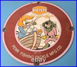Vintage Penn Fishing Reels Sign Porcelain Tackle Equipment Gas Pump Plate Sign