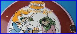 Vintage Penn Fishing Reels Sign Porcelain Tackle Equipment Gas Pump Plate Sign