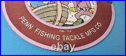 Vintage Penn Fishing Reels Sign Porcelain Tackle Equipment Gas Pump Plate Sign
