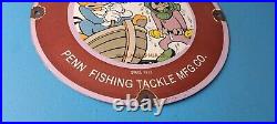 Vintage Penn Fishing Reels Sign Porcelain Tackle Equipment Gas Pump Plate Sign