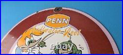 Vintage Penn Fishing Reels Sign Porcelain Tackle Equipment Gas Pump Plate Sign
